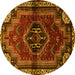 Round Machine Washable Persian Yellow Traditional Rug, wshtr3061yw