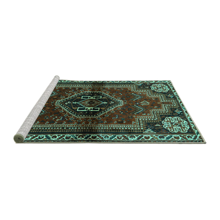 Sideview of Machine Washable Persian Turquoise Traditional Area Rugs, wshtr3061turq