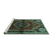 Sideview of Machine Washable Persian Turquoise Traditional Area Rugs, wshtr3061turq