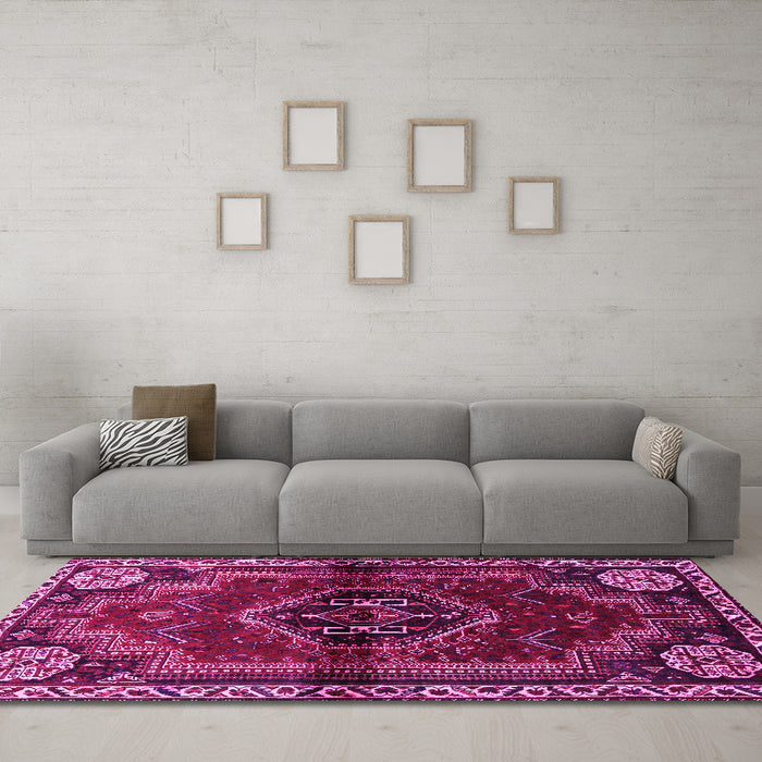 Machine Washable Persian Pink Traditional Rug in a Living Room, wshtr3061pnk