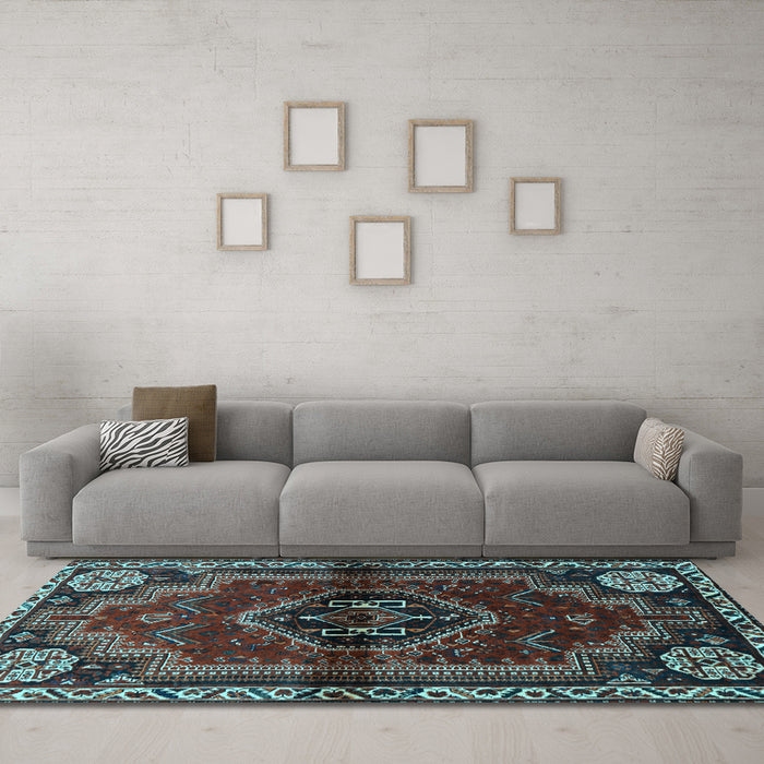 Machine Washable Persian Light Blue Traditional Rug in a Living Room, wshtr3061lblu