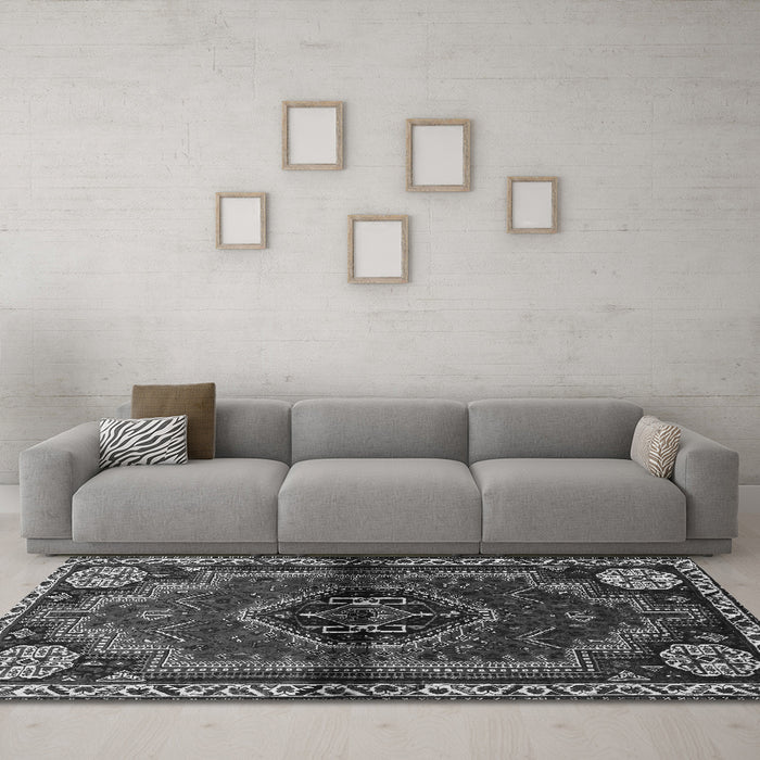 Machine Washable Persian Gray Traditional Rug in a Living Room,, wshtr3061gry