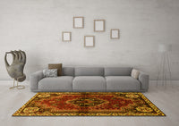 Machine Washable Persian Yellow Traditional Rug, wshtr3061yw