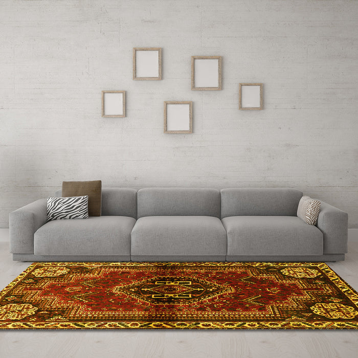 Machine Washable Persian Yellow Traditional Rug in a Living Room, wshtr3061yw