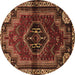 Round Persian Brown Traditional Rug, tr3061brn