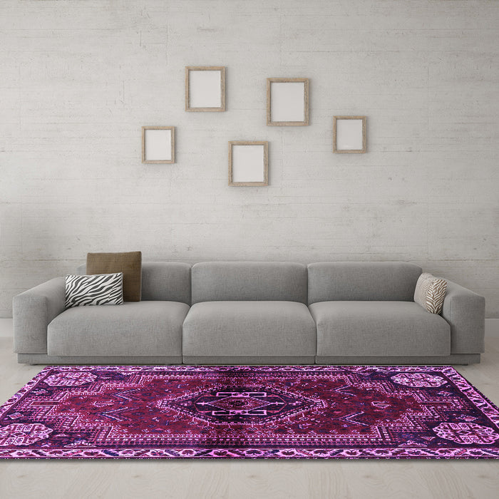 Machine Washable Persian Purple Traditional Area Rugs in a Living Room, wshtr3061pur