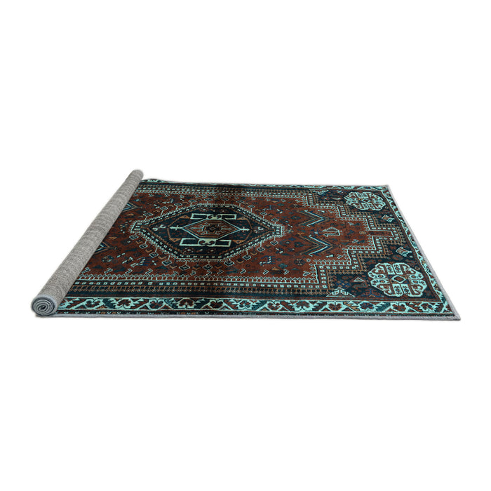 Sideview of Machine Washable Persian Light Blue Traditional Rug, wshtr3061lblu
