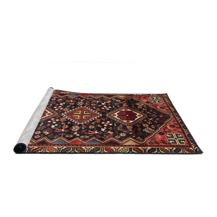 Sideview of Machine Washable Traditional Dark Gold Brown Rug, wshtr3062