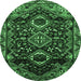 Round Persian Emerald Green Traditional Rug, tr3062emgrn