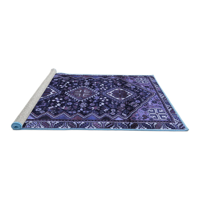 Sideview of Machine Washable Persian Blue Traditional Rug, wshtr3062blu