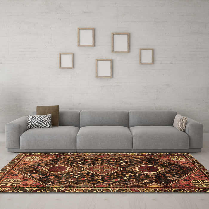 Machine Washable Persian Brown Traditional Rug in a Living Room,, wshtr3062brn