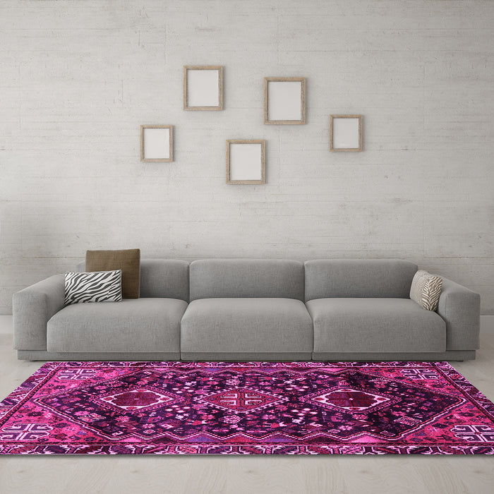 Machine Washable Persian Pink Traditional Rug in a Living Room, wshtr3062pnk