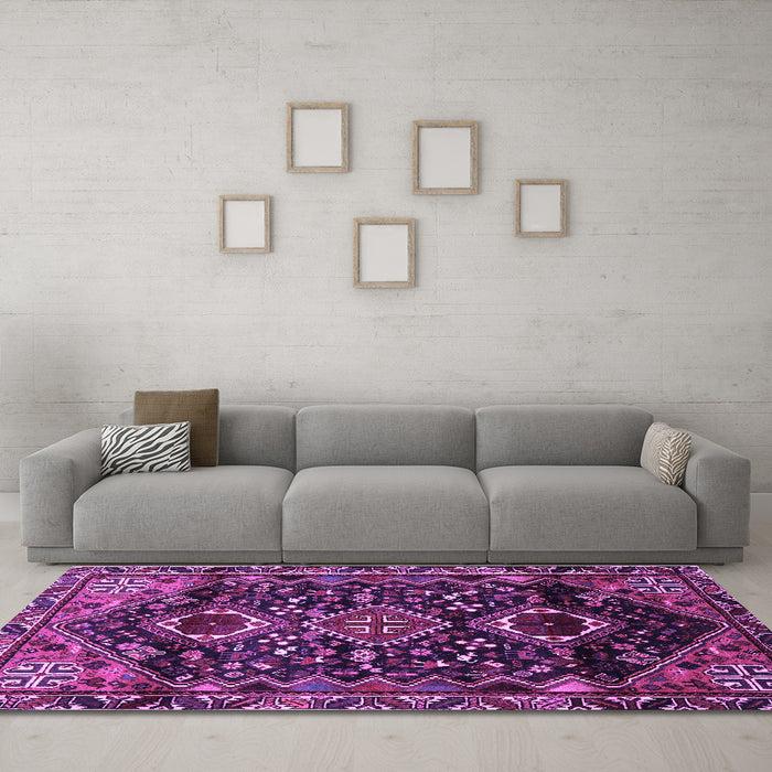 Machine Washable Persian Purple Traditional Area Rugs in a Living Room, wshtr3062pur