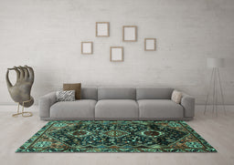 Machine Washable Persian Turquoise Traditional Area Rugs in a Living Room,, wshtr3062turq