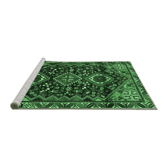 Sideview of Machine Washable Persian Emerald Green Traditional Area Rugs, wshtr3062emgrn