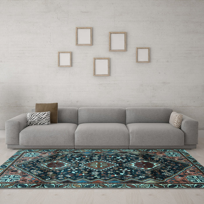 Machine Washable Persian Light Blue Traditional Rug in a Living Room, wshtr3062lblu