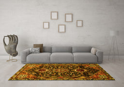 Machine Washable Persian Yellow Traditional Rug in a Living Room, wshtr3062yw