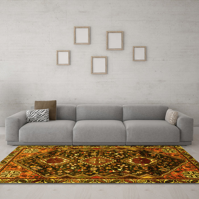 Machine Washable Persian Yellow Traditional Rug in a Living Room, wshtr3062yw