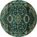 Round Machine Washable Persian Turquoise Traditional Area Rugs, wshtr3062turq