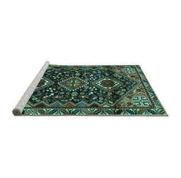 Sideview of Machine Washable Persian Turquoise Traditional Area Rugs, wshtr3062turq