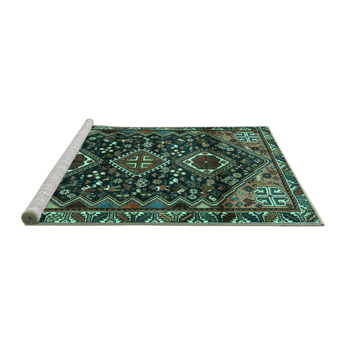 Sideview of Machine Washable Persian Turquoise Traditional Area Rugs, wshtr3062turq