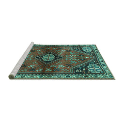 Sideview of Machine Washable Persian Turquoise Traditional Area Rugs, wshtr3063turq