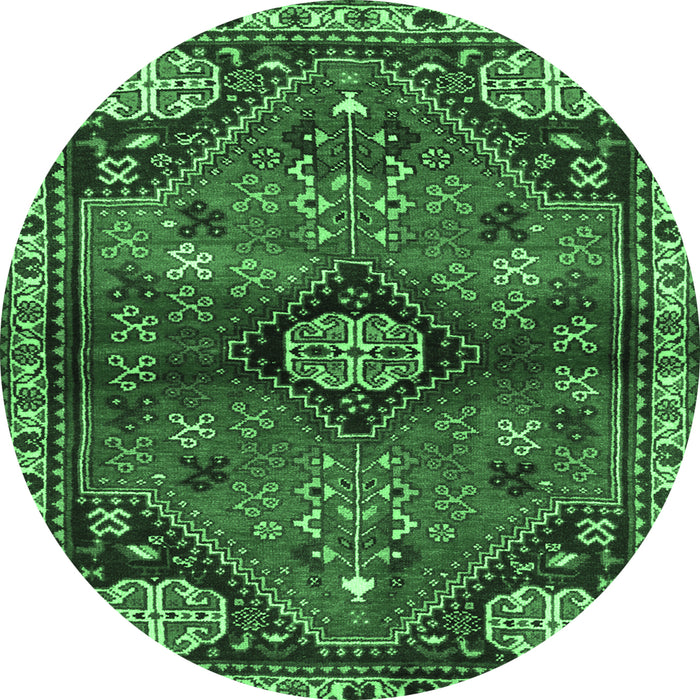 Round Persian Emerald Green Traditional Rug, tr3063emgrn