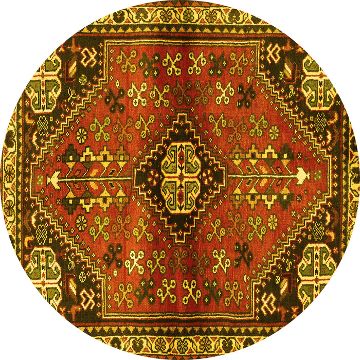Round Machine Washable Persian Yellow Traditional Rug, wshtr3063yw