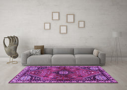 Machine Washable Persian Purple Traditional Area Rugs in a Living Room, wshtr3063pur