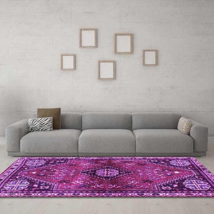 Machine Washable Persian Purple Traditional Area Rugs in a Living Room, wshtr3063pur
