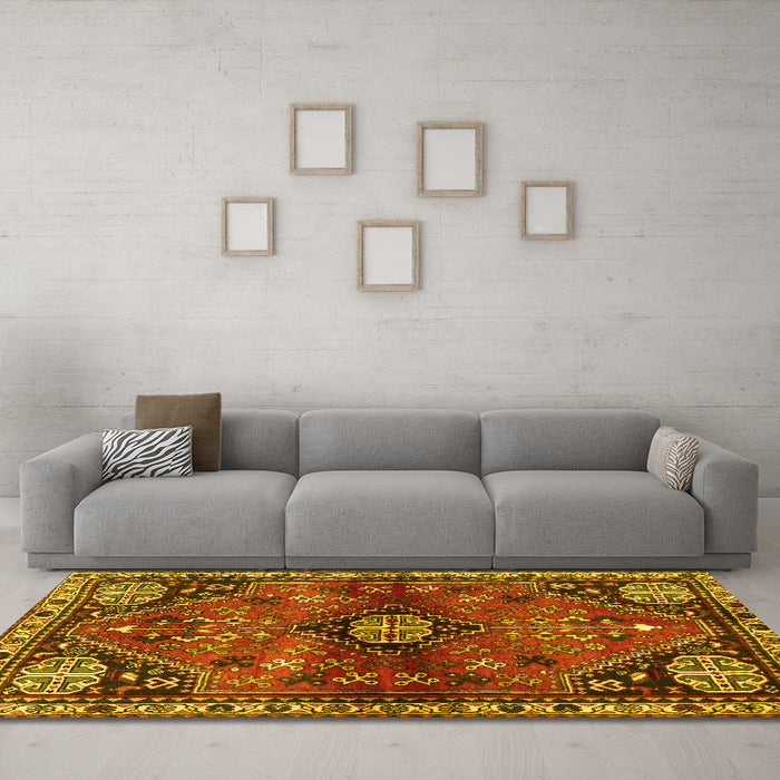 Machine Washable Persian Yellow Traditional Rug in a Living Room, wshtr3063yw