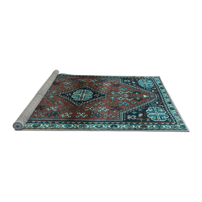 Sideview of Machine Washable Persian Light Blue Traditional Rug, wshtr3063lblu