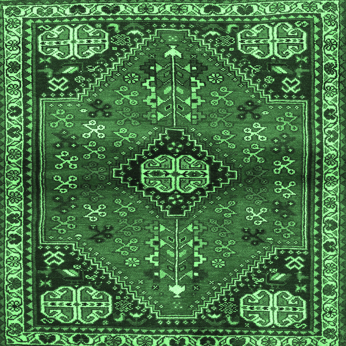 Square Machine Washable Persian Emerald Green Traditional Area Rugs, wshtr3063emgrn
