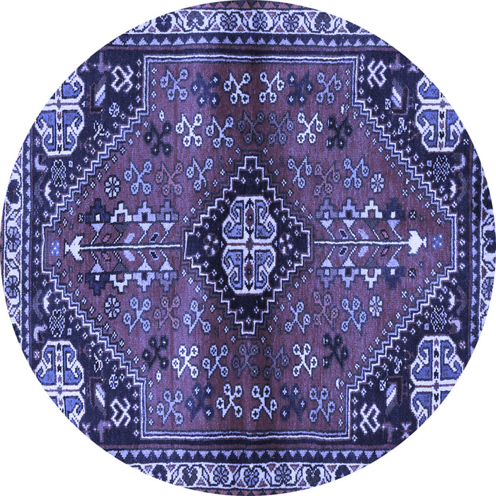 Round Machine Washable Persian Blue Traditional Rug, wshtr3063blu