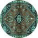 Round Machine Washable Persian Turquoise Traditional Area Rugs, wshtr3063turq