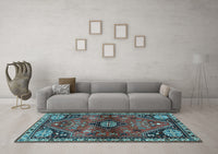 Machine Washable Persian Light Blue Traditional Rug, wshtr3063lblu