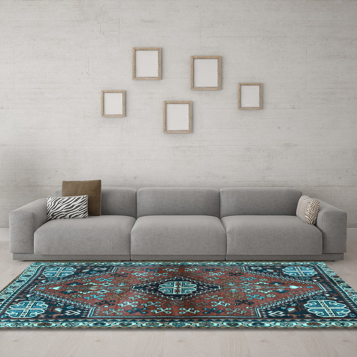 Machine Washable Persian Light Blue Traditional Rug in a Living Room, wshtr3063lblu