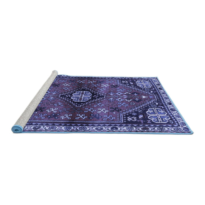 Sideview of Machine Washable Persian Blue Traditional Rug, wshtr3063blu