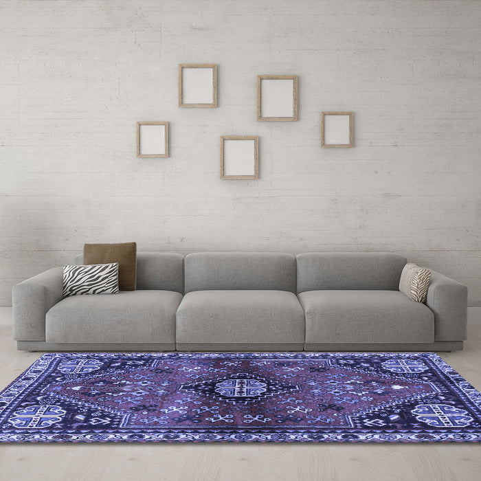 Machine Washable Persian Blue Traditional Rug in a Living Room, wshtr3063blu