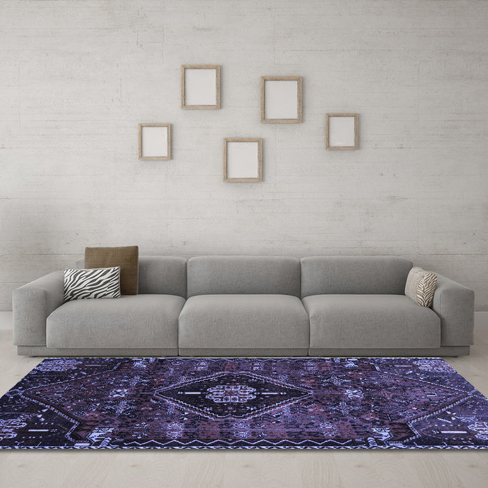 Machine Washable Persian Blue Traditional Rug in a Living Room, wshtr3064blu