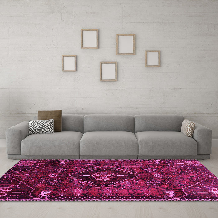 Machine Washable Persian Pink Traditional Rug in a Living Room, wshtr3064pnk
