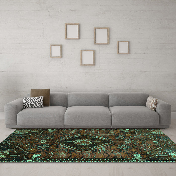 Machine Washable Persian Turquoise Traditional Area Rugs in a Living Room,, wshtr3064turq