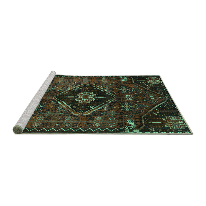 Sideview of Machine Washable Persian Turquoise Traditional Area Rugs, wshtr3064turq