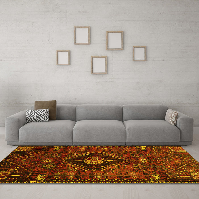Machine Washable Persian Yellow Traditional Rug in a Living Room, wshtr3064yw
