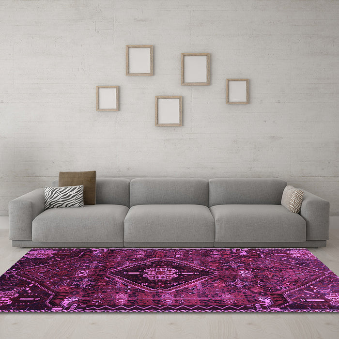 Machine Washable Persian Purple Traditional Area Rugs in a Living Room, wshtr3064pur
