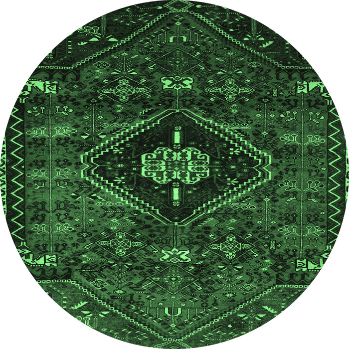 Round Machine Washable Persian Emerald Green Traditional Area Rugs, wshtr3064emgrn