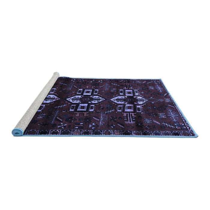 Sideview of Machine Washable Persian Blue Traditional Rug, wshtr3065blu