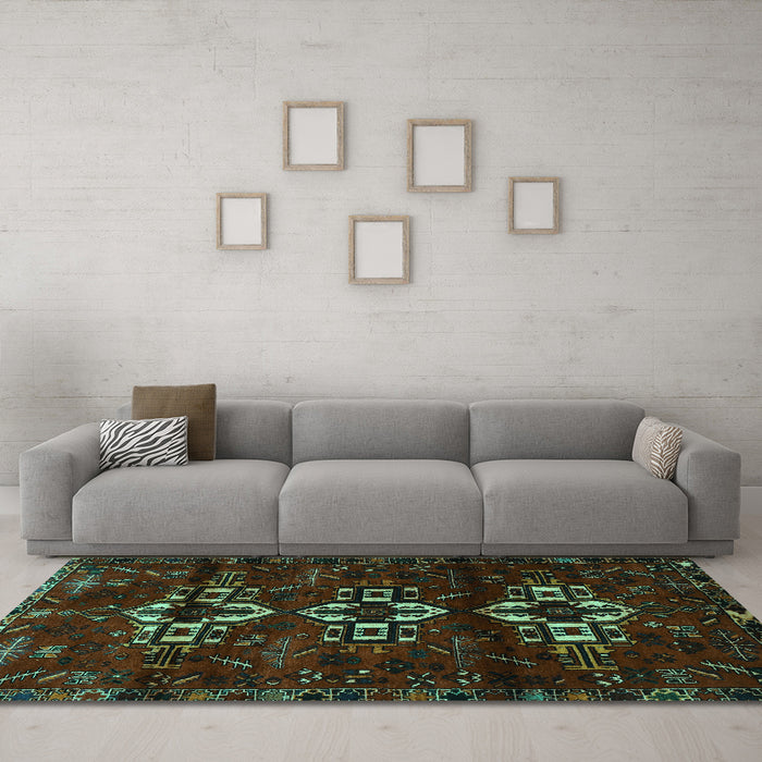 Machine Washable Persian Turquoise Traditional Area Rugs in a Living Room,, wshtr3065turq