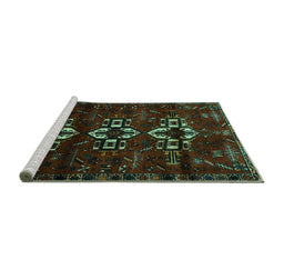 Sideview of Machine Washable Persian Turquoise Traditional Area Rugs, wshtr3065turq