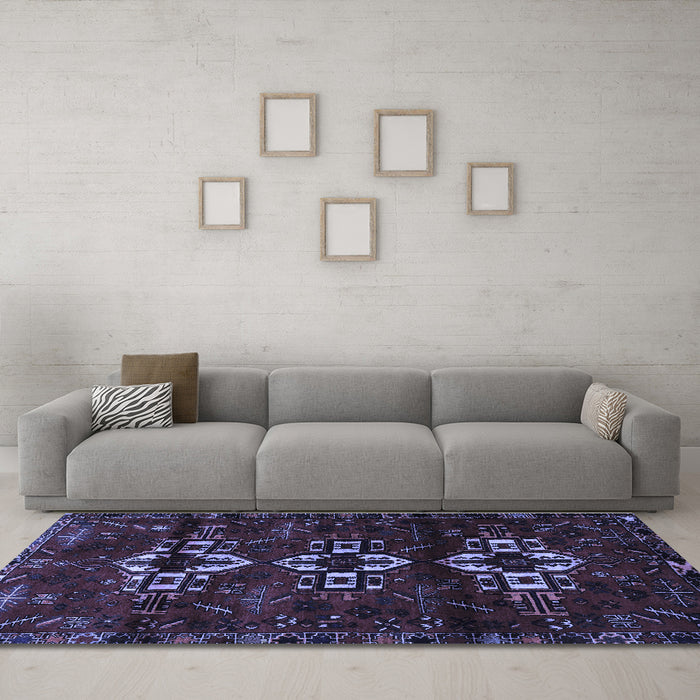 Machine Washable Persian Blue Traditional Rug in a Living Room, wshtr3065blu